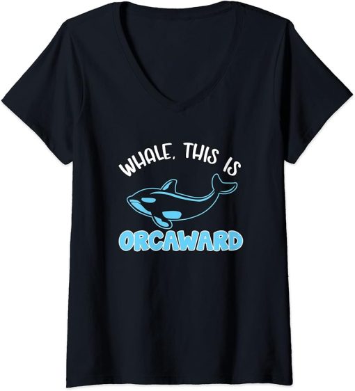 Womens Whale This Is Orcaward Orca V-Neck T-Shirt