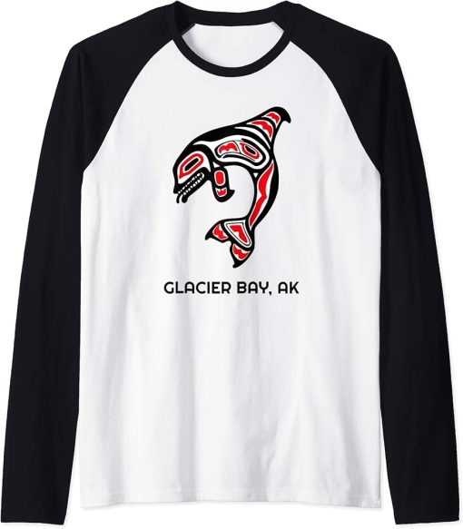 Glacier Bay, Alaska Native American Indian Orca Killer Whale Raglan Baseball Tee